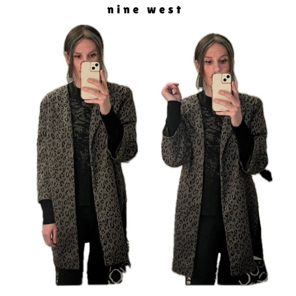 nine west leopard print gray open sweater jacket - Picture 5 of 16